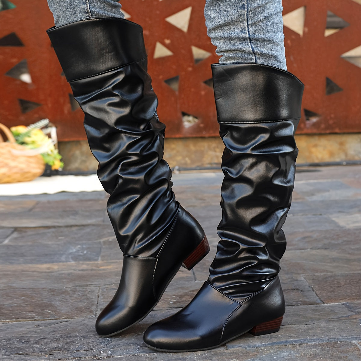 Lily | Women's Slouchy Low Heel Knee High Boots – Black