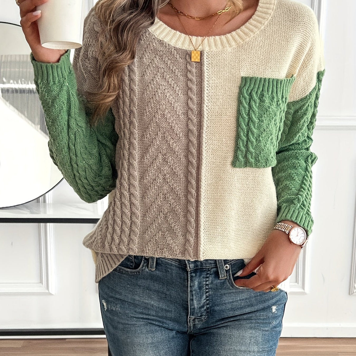 Celia | Women's Cable Knit Sweater – Mixed Colors