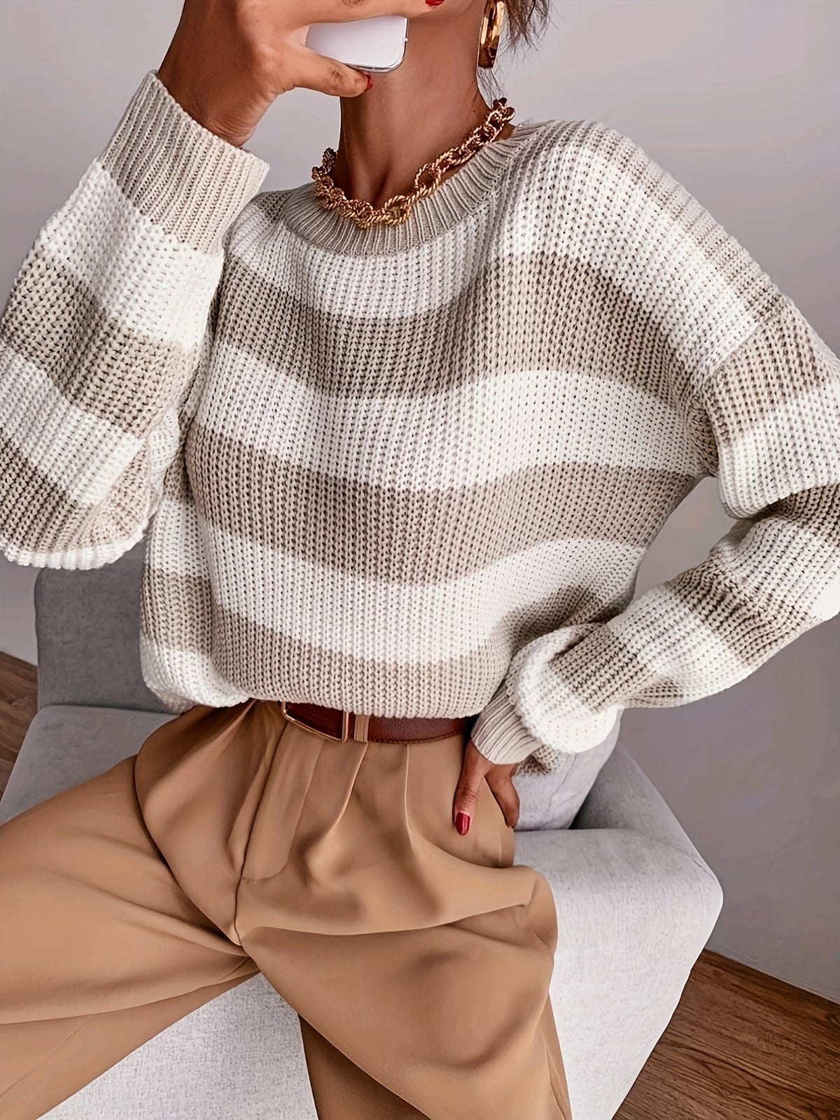 Livia | Women's Striped Knit Sweater – Drop Shoulder Relaxed Pullover