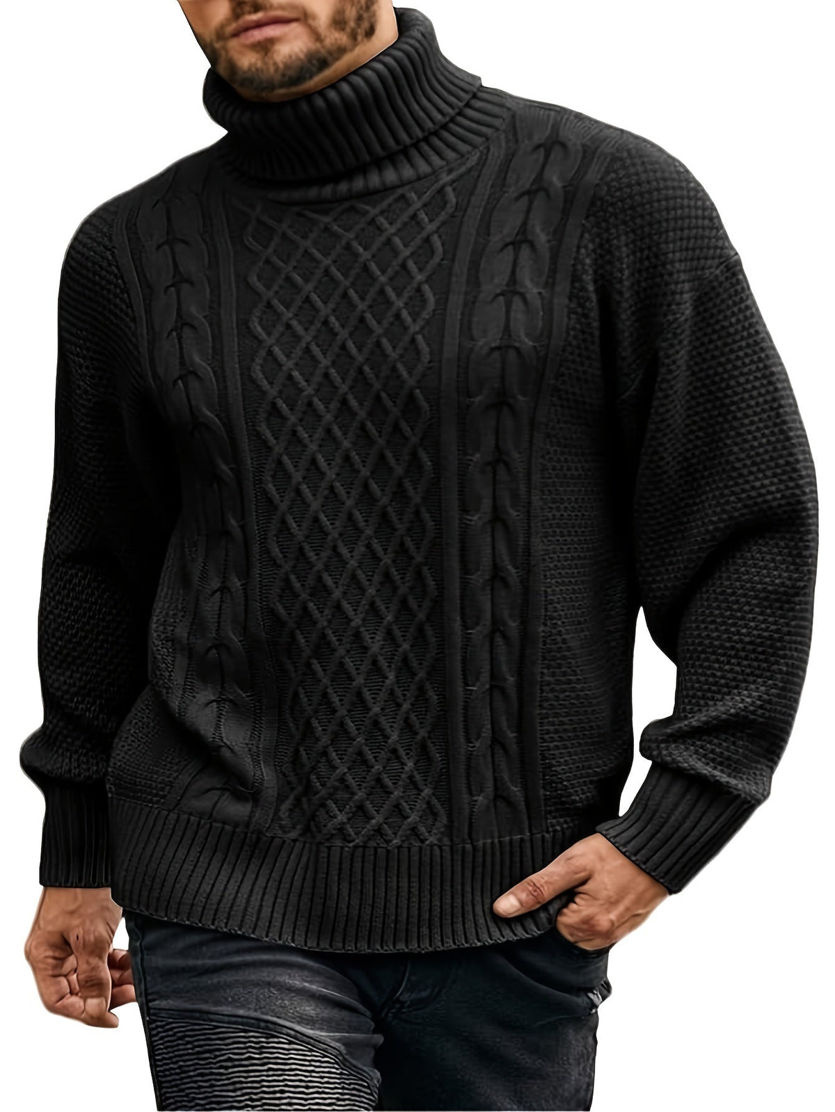 Blake | Men's Cable Knit Turtleneck Sweater – Warm High Neck Pullover
