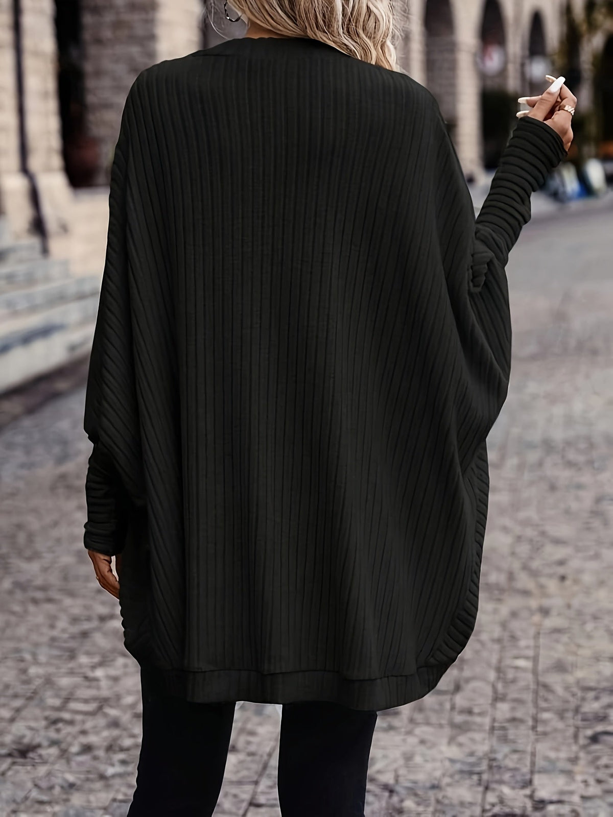 Isla | Women's Ribbed Open Front Cardigan Sweater – Black