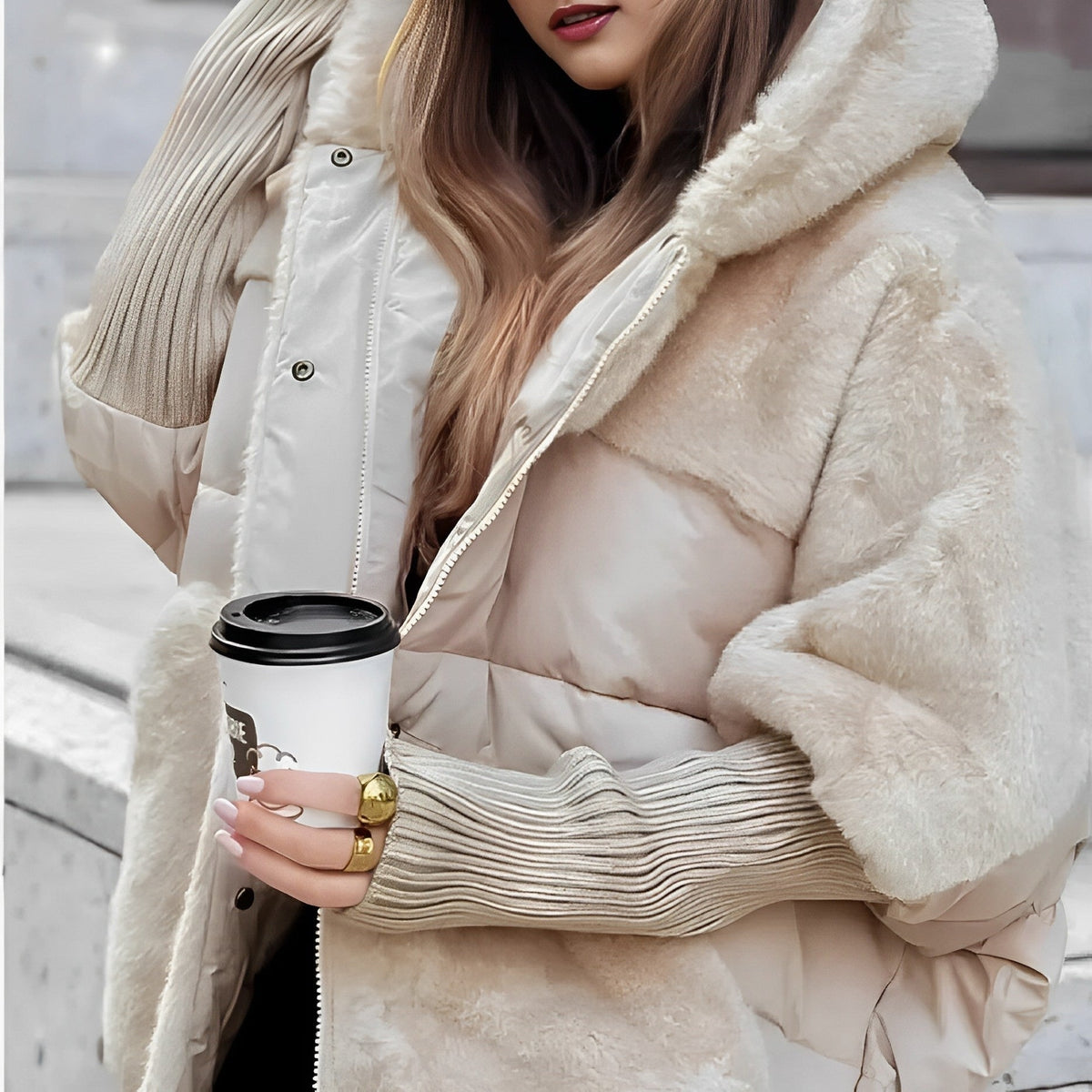 Alice | Women's Faux Fur Panel Winter Jacket – Padded Hooded Jacket