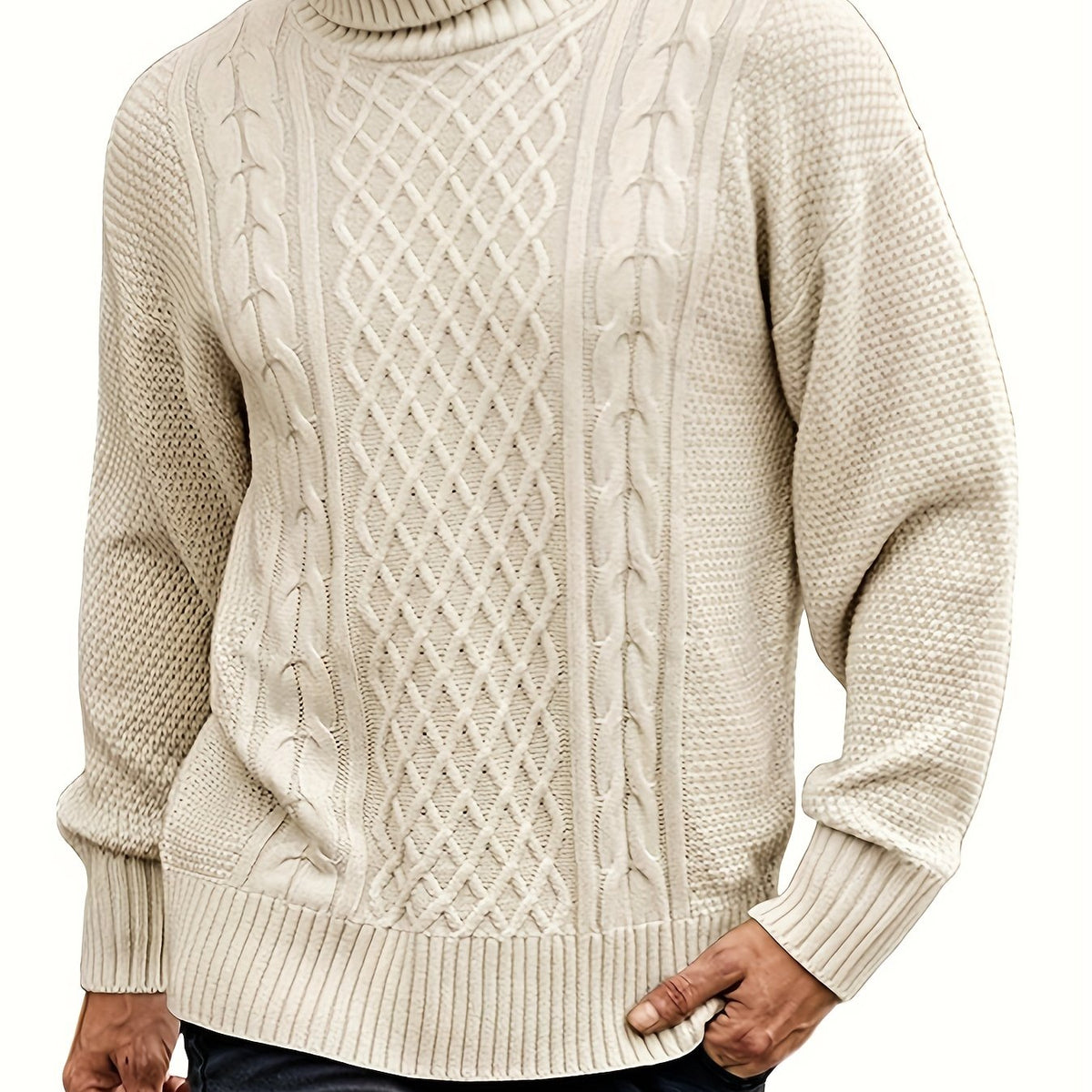 Blake | Men's Cable Knit Turtleneck Sweater – Warm High Neck Pullover