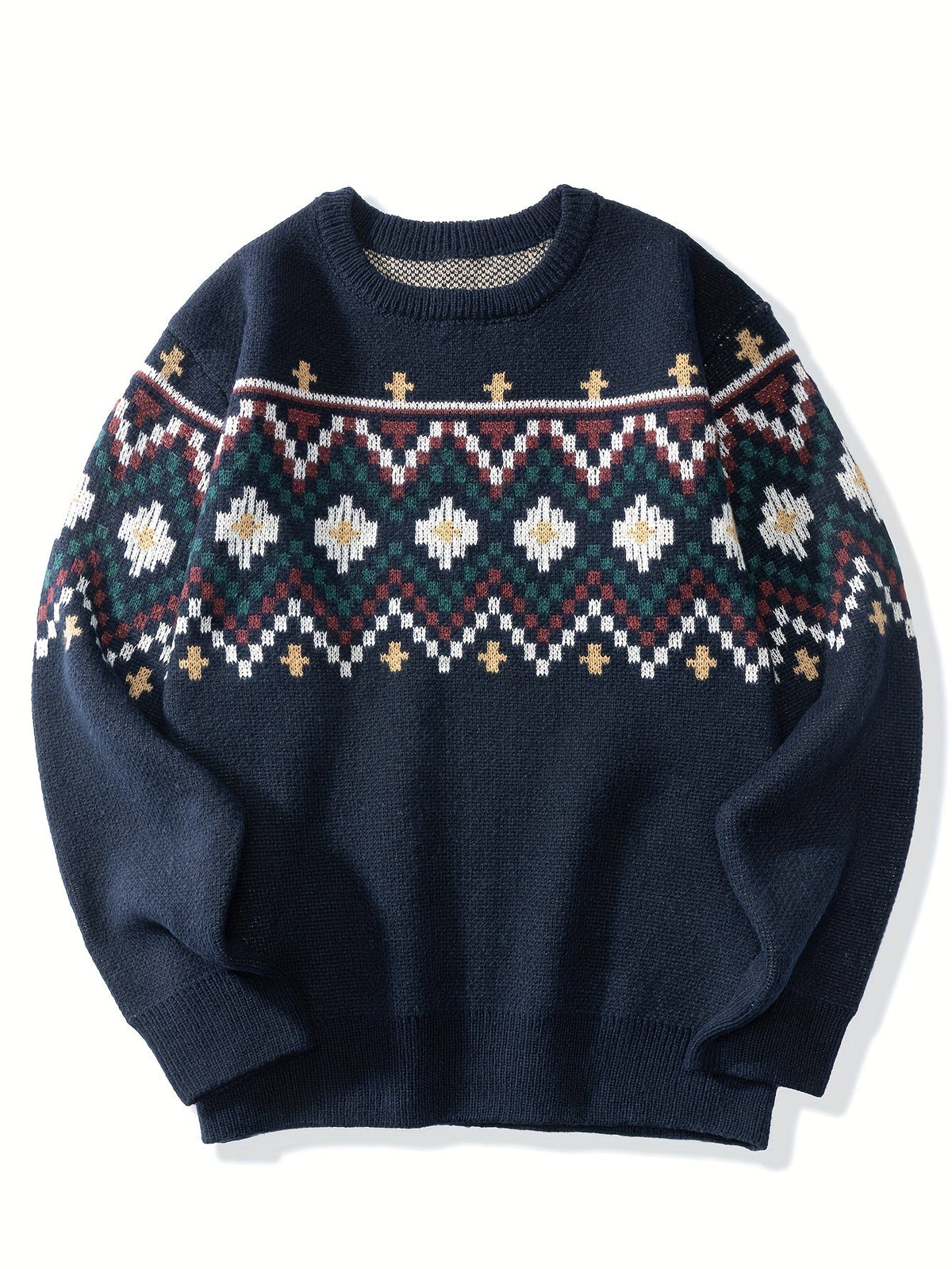 Hugo | Men's Navy Patterned Yoke Knit Sweater – Cosy Pullover