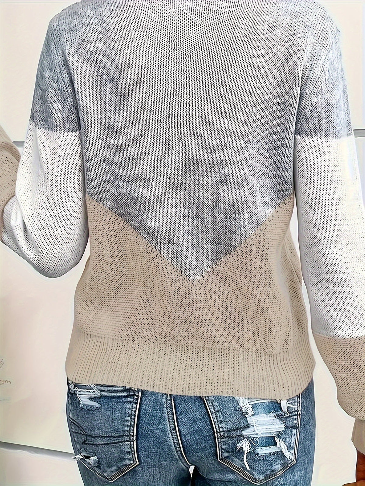 Lena | Women's V-Neck Colorblock Knit Sweater – Lightweight Pullover