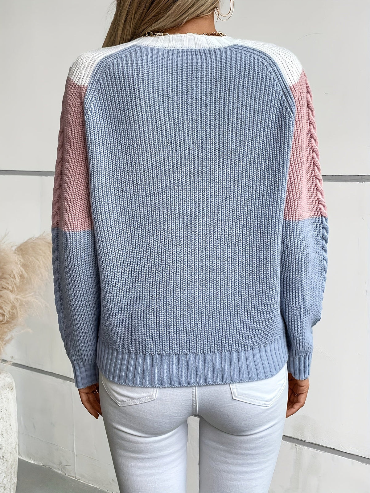 Brenna | Women's Colorblock Knit Sweater – Relaxed Crew Neck Pullover
