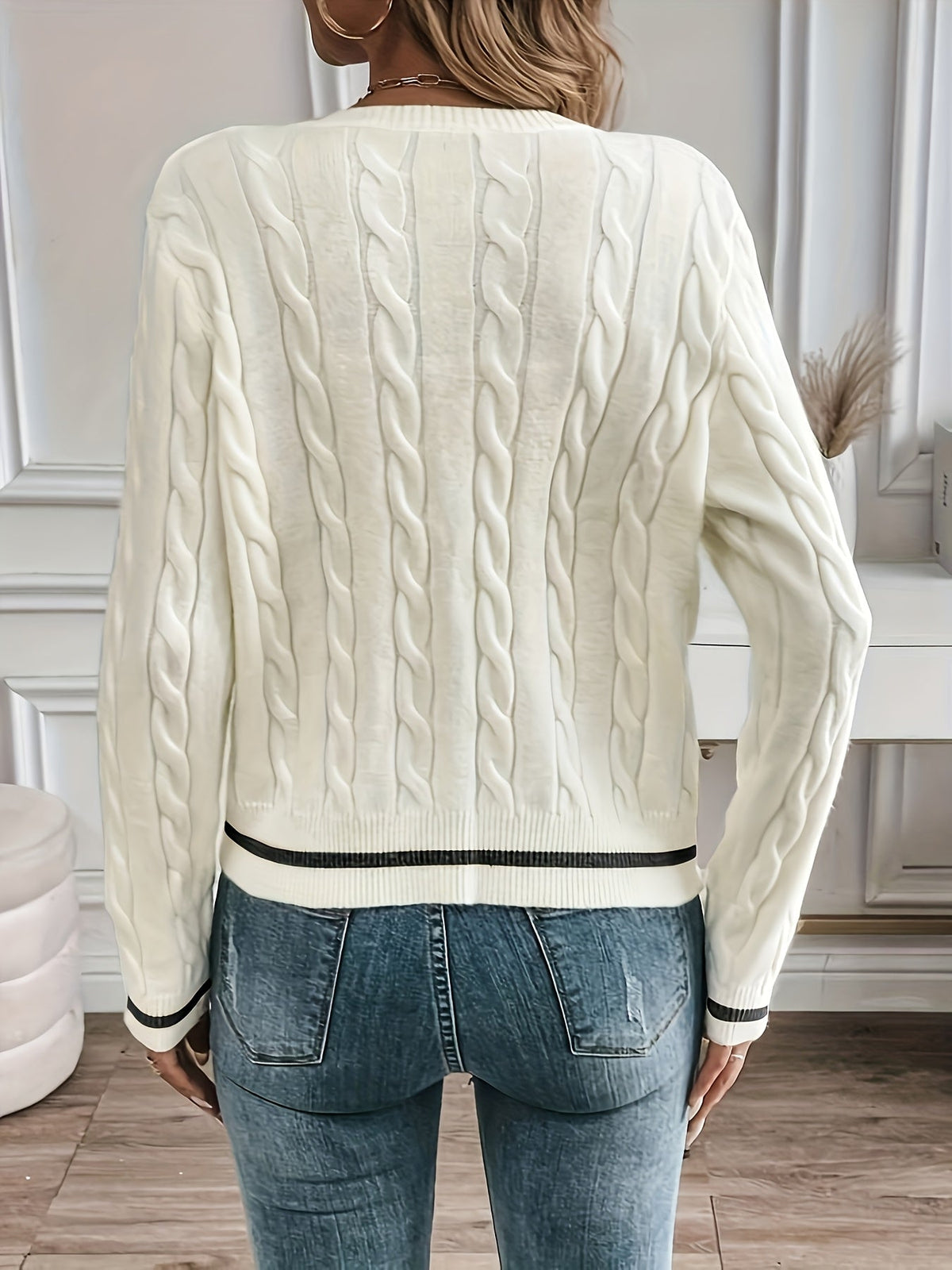 Megan | Women's Gold Button Cardigan Sweater – Cable Knit Cardigan