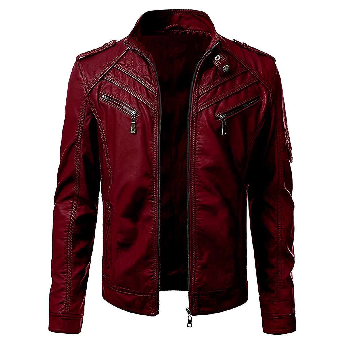 Kurt | Men's Leather Look Moto Jacket – Wine Red