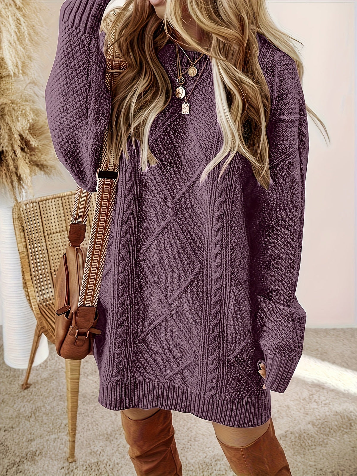 Hannah | Women's Cable Knit Sweater Dress – Relaxed Fall Dress