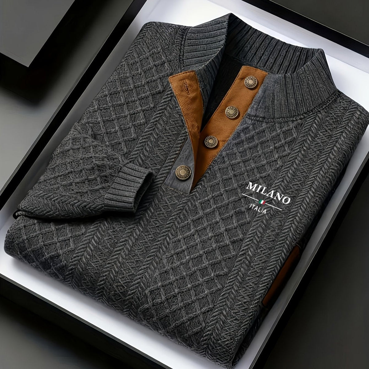 Grant | Men's Diamond Knit Sweater – Dark Grey Print