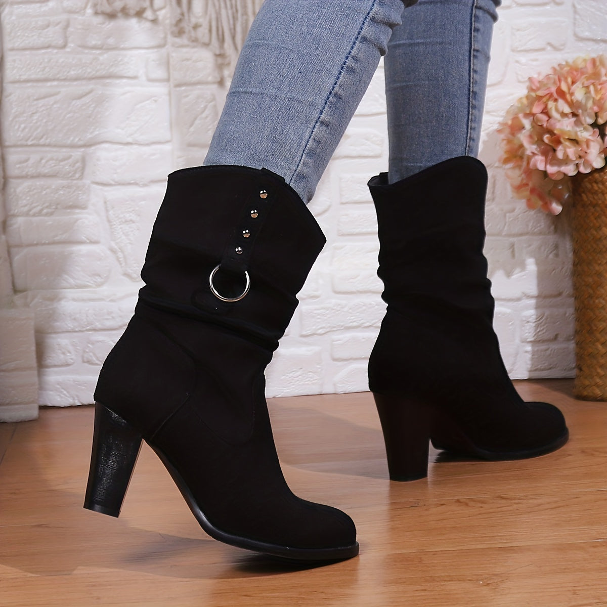 Gaia | Women's Slouchy Western Ankle Boots – Black