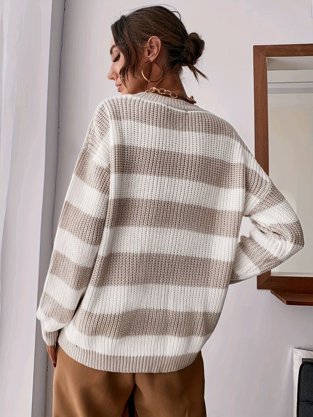 Livia | Women's Striped Knit Sweater – Drop Shoulder Relaxed Pullover