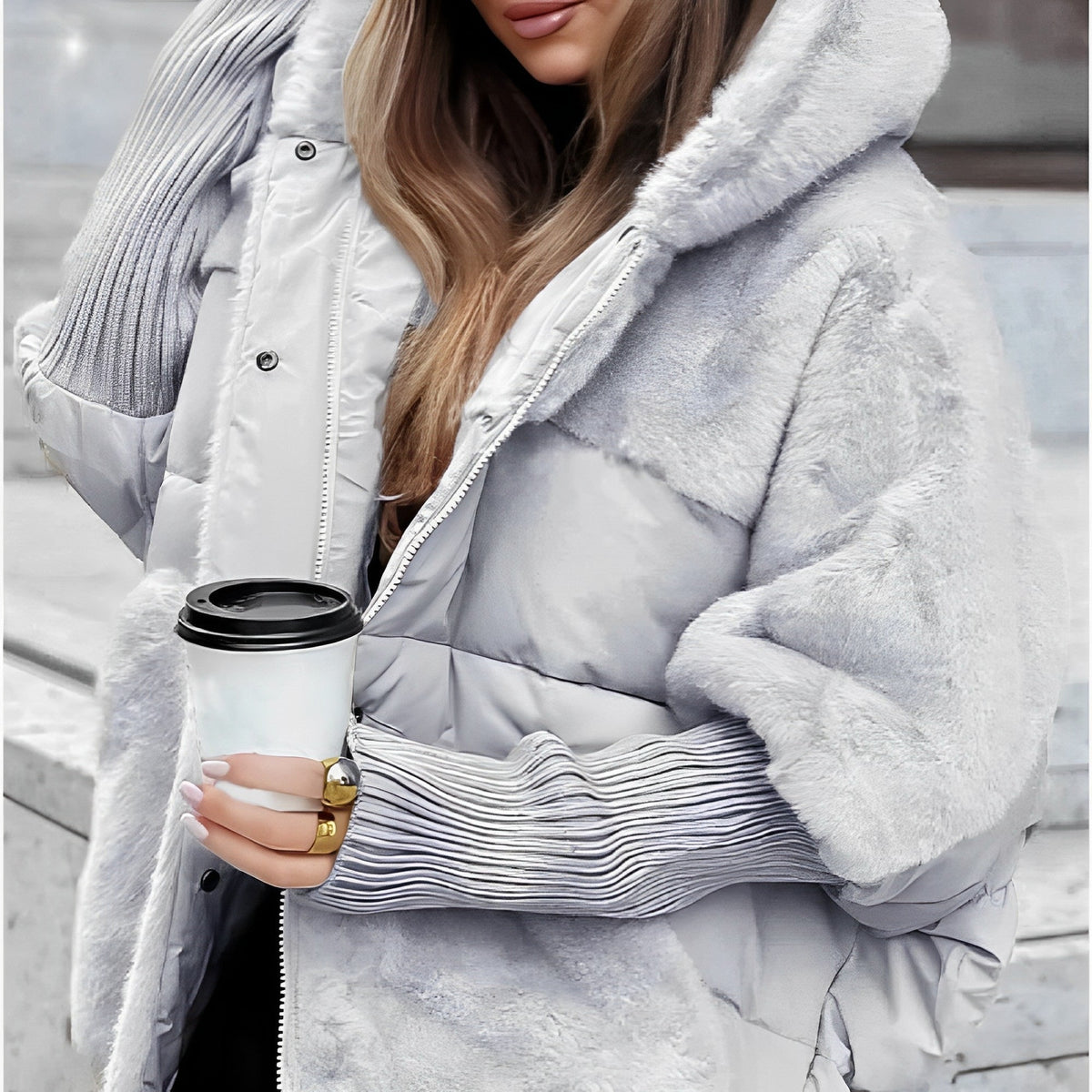 Alice | Women's Faux Fur Panel Winter Jacket – Padded Hooded Jacket
