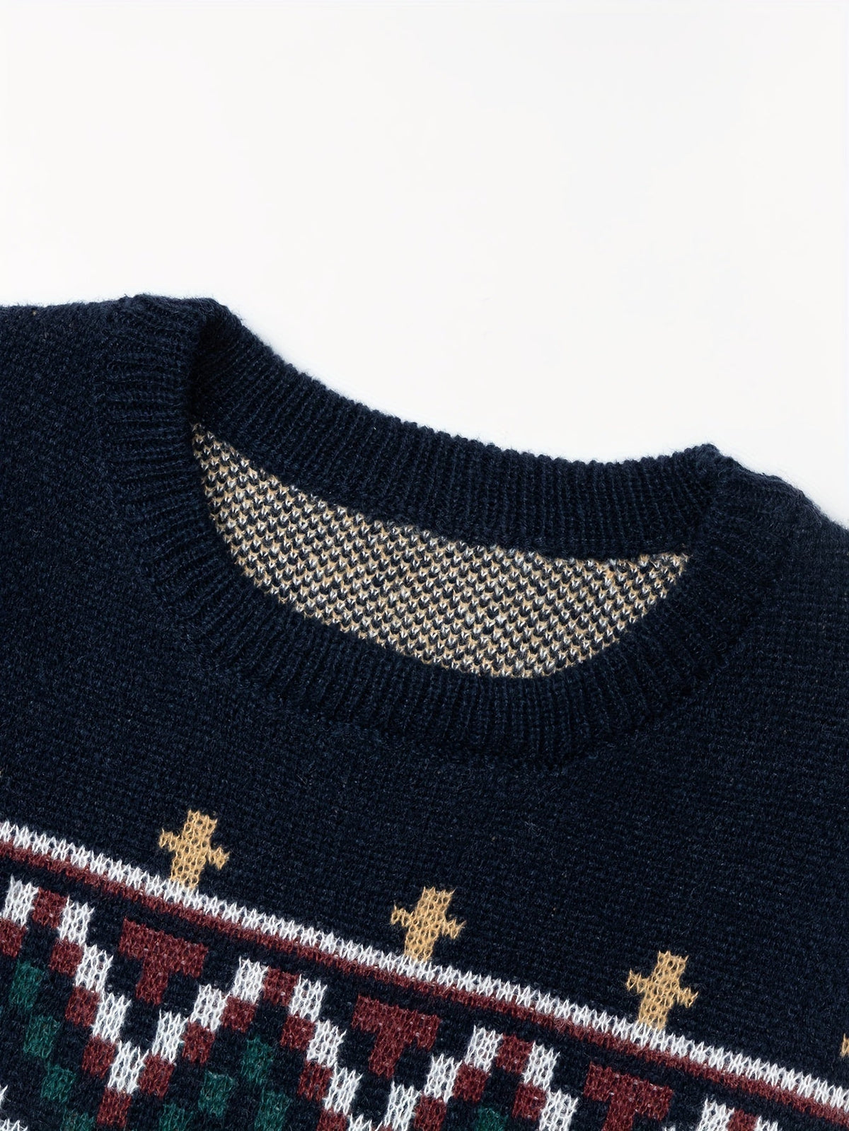 Hugo | Men's Navy Patterned Yoke Knit Sweater – Cosy Pullover