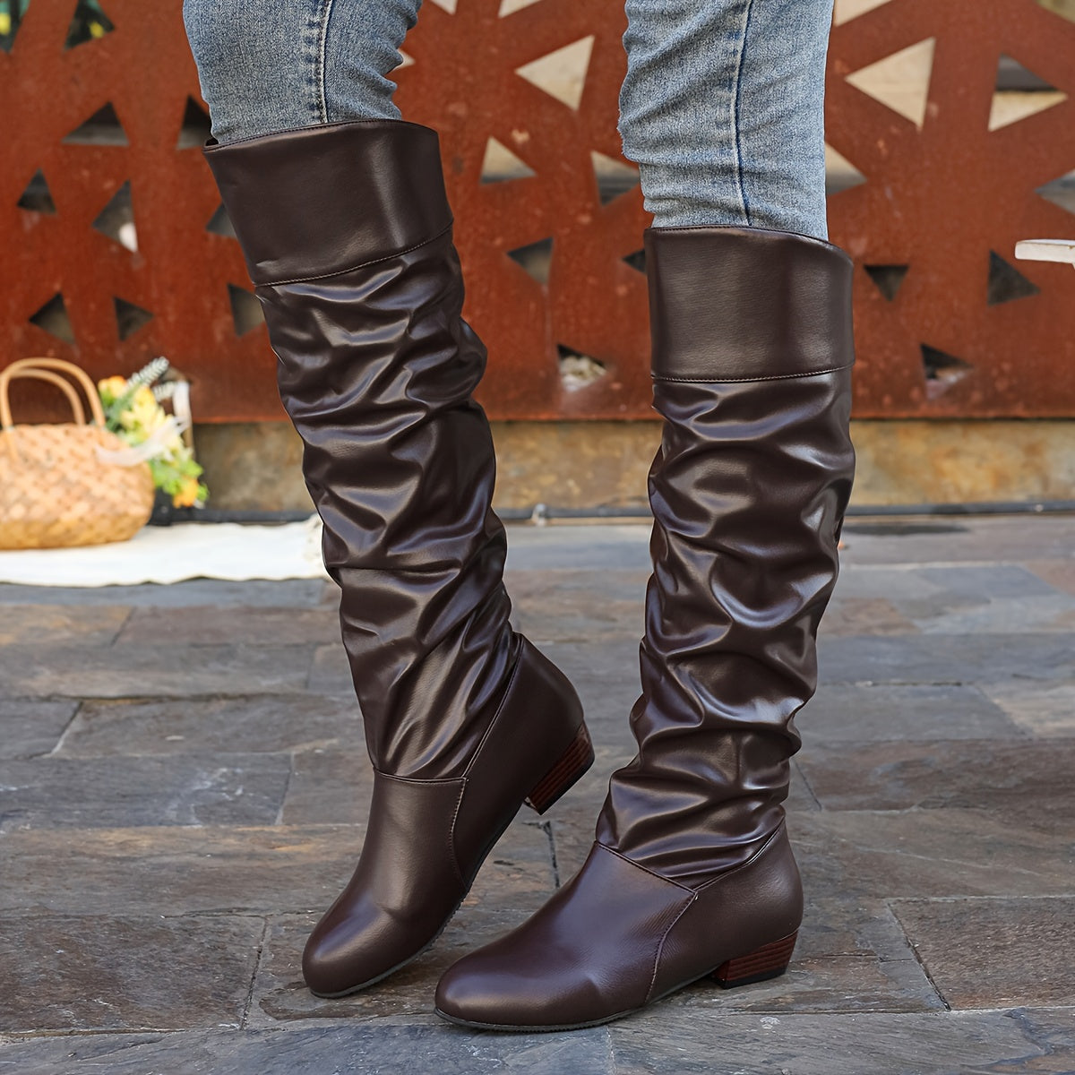 Lily | Women's Slouchy Low Heel Knee High Boots – Dark Brown