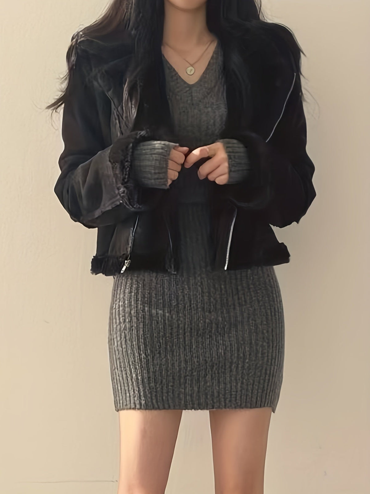 Isla | Women's Ribbed V Neck Sweater Dress – Slim Fit Fall Dress