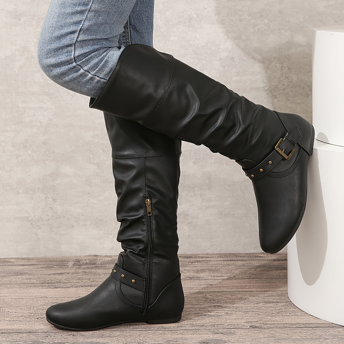 Mila | Women's Buckled Knee High Boots – Black