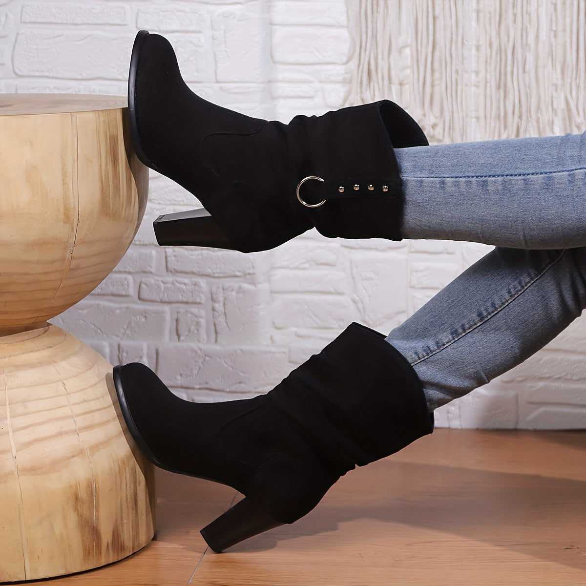 Gaia | Women's Slouchy Western Ankle Boots – Black