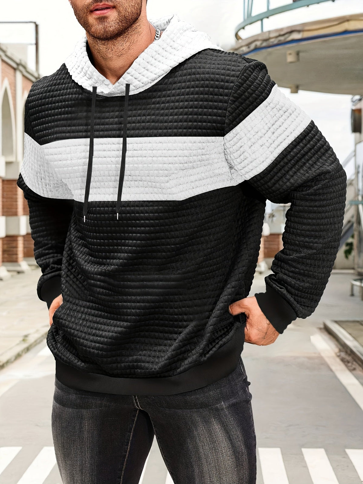 Holden | Men's Color Block Pullover Hoodie – White