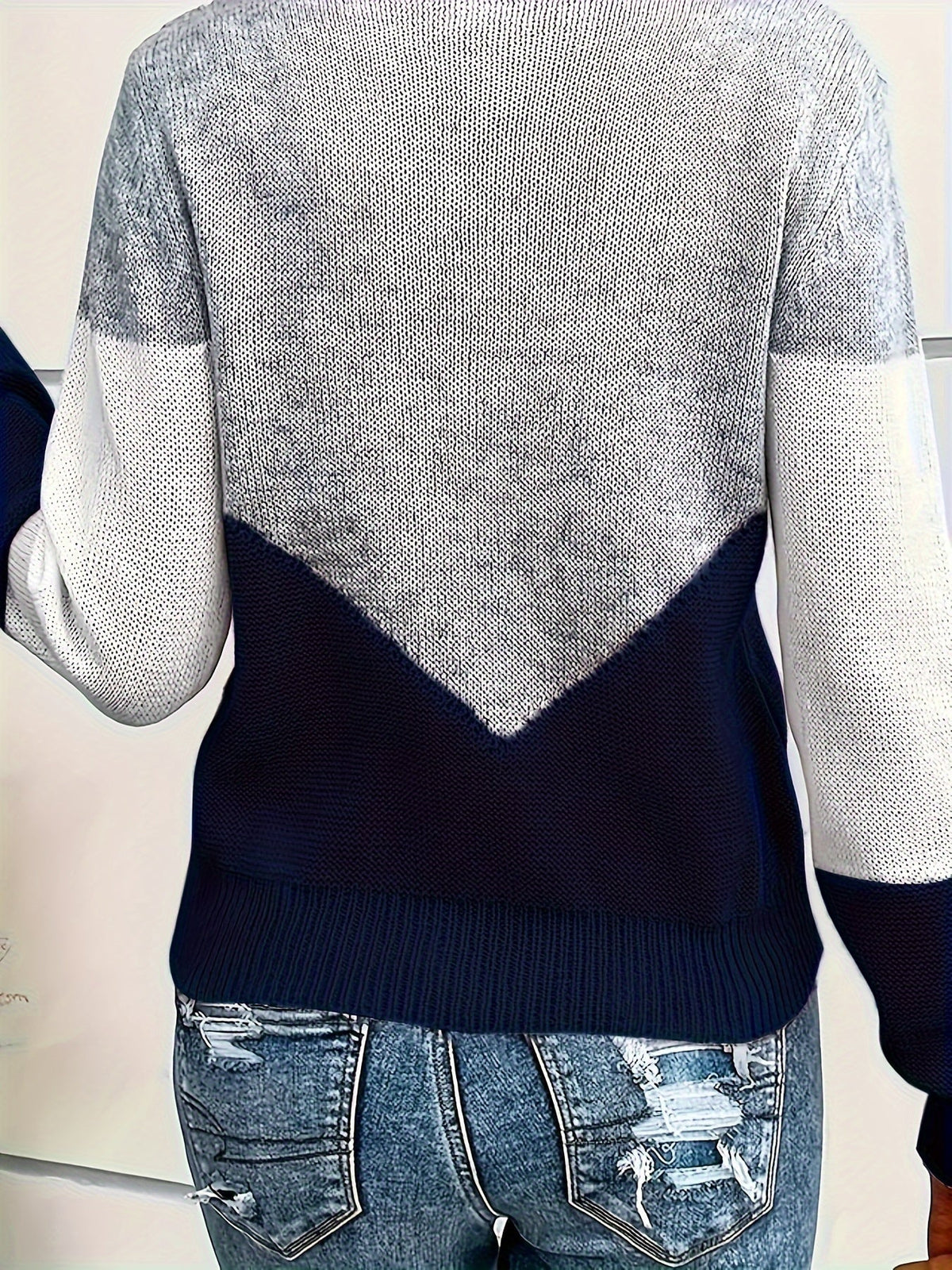 Lena | Women's V-Neck Colorblock Knit Sweater – Lightweight Pullover