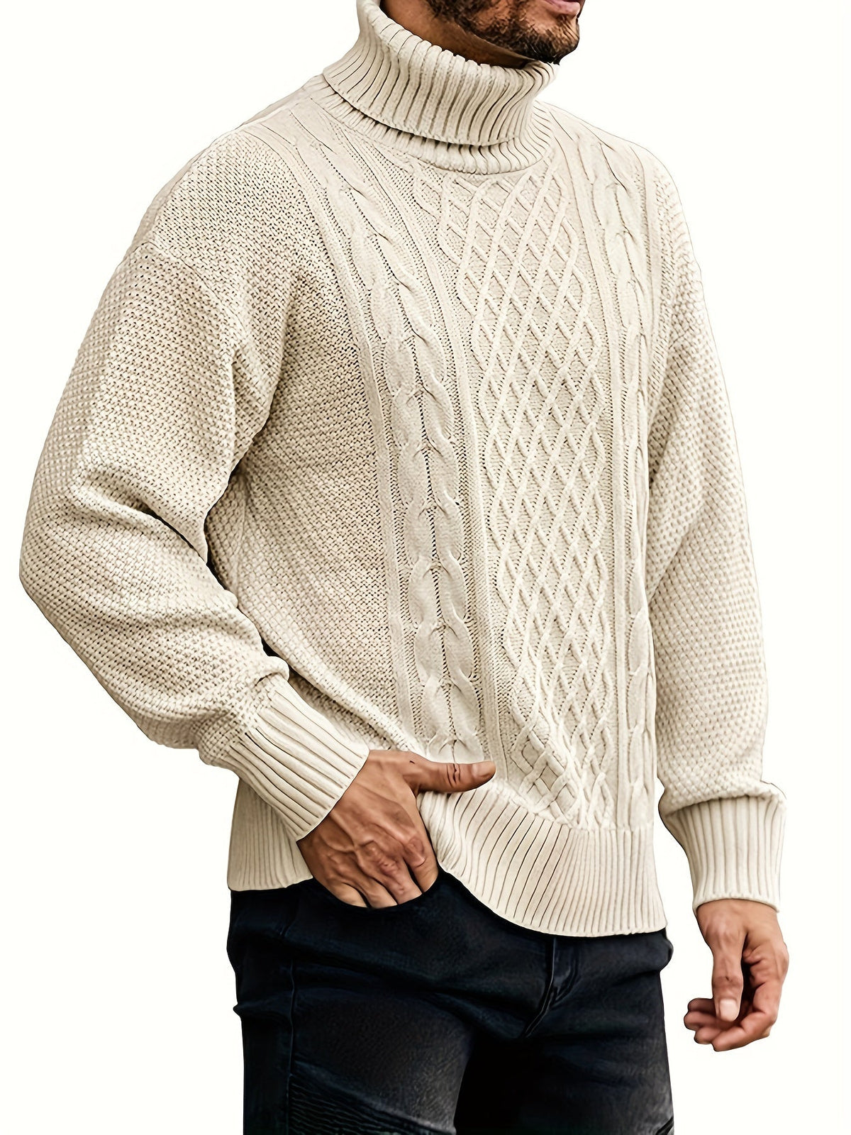 Blake | Men's Cable Knit Turtleneck Sweater – Warm High Neck Pullover