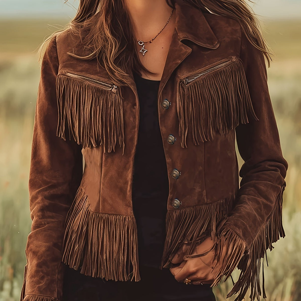 Paige | Women's Fringe Western Fall Jacket – Dark Brown