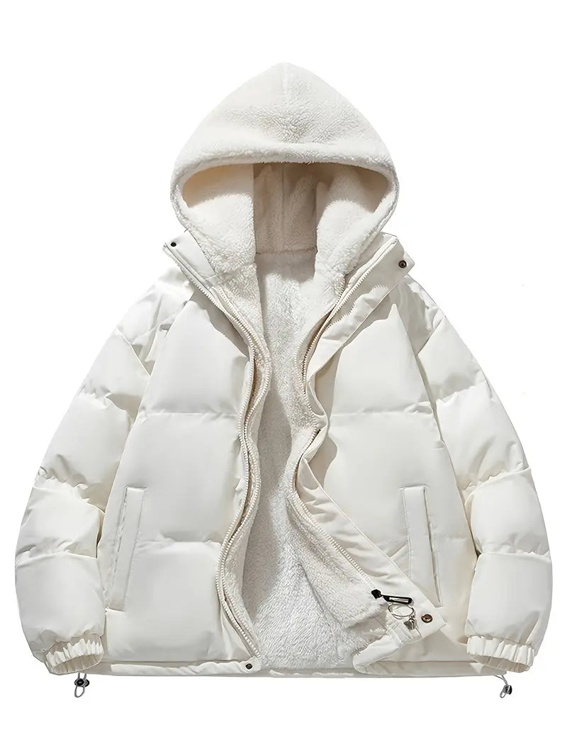 Zoe | Women's Hooded Sherpa Winter Jacket – White