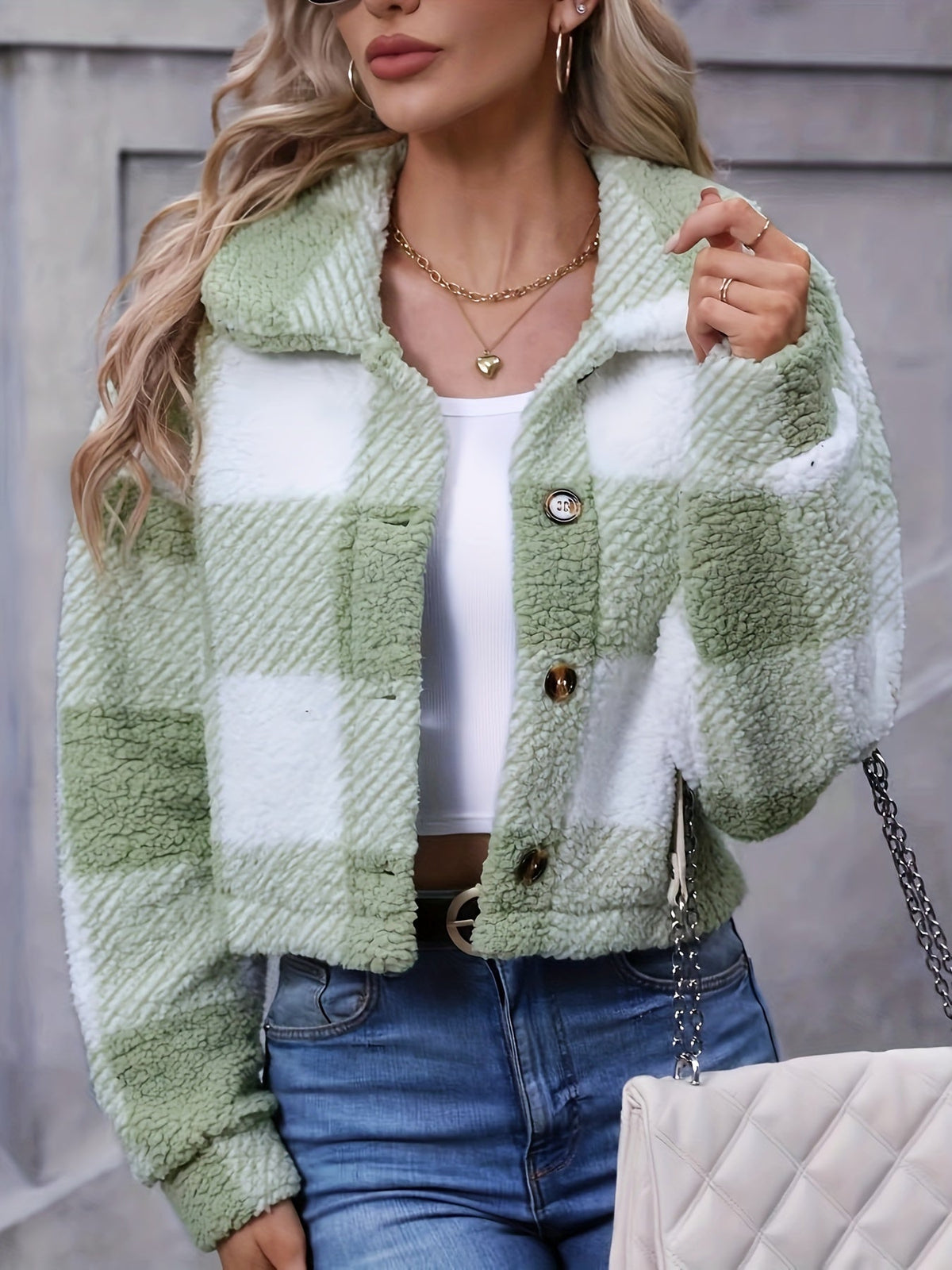 Lila | Women's Cropped Plaid Winter Jacket – Cozy Plush Jacket