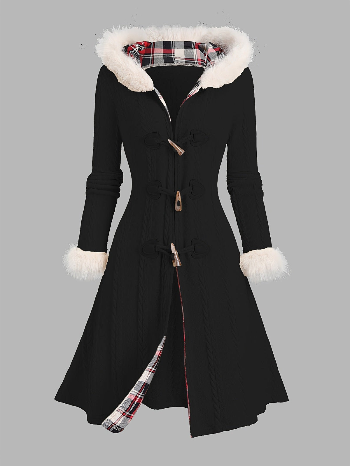 Veda | Women's Fur Trim Hooded Winter Coat – Black