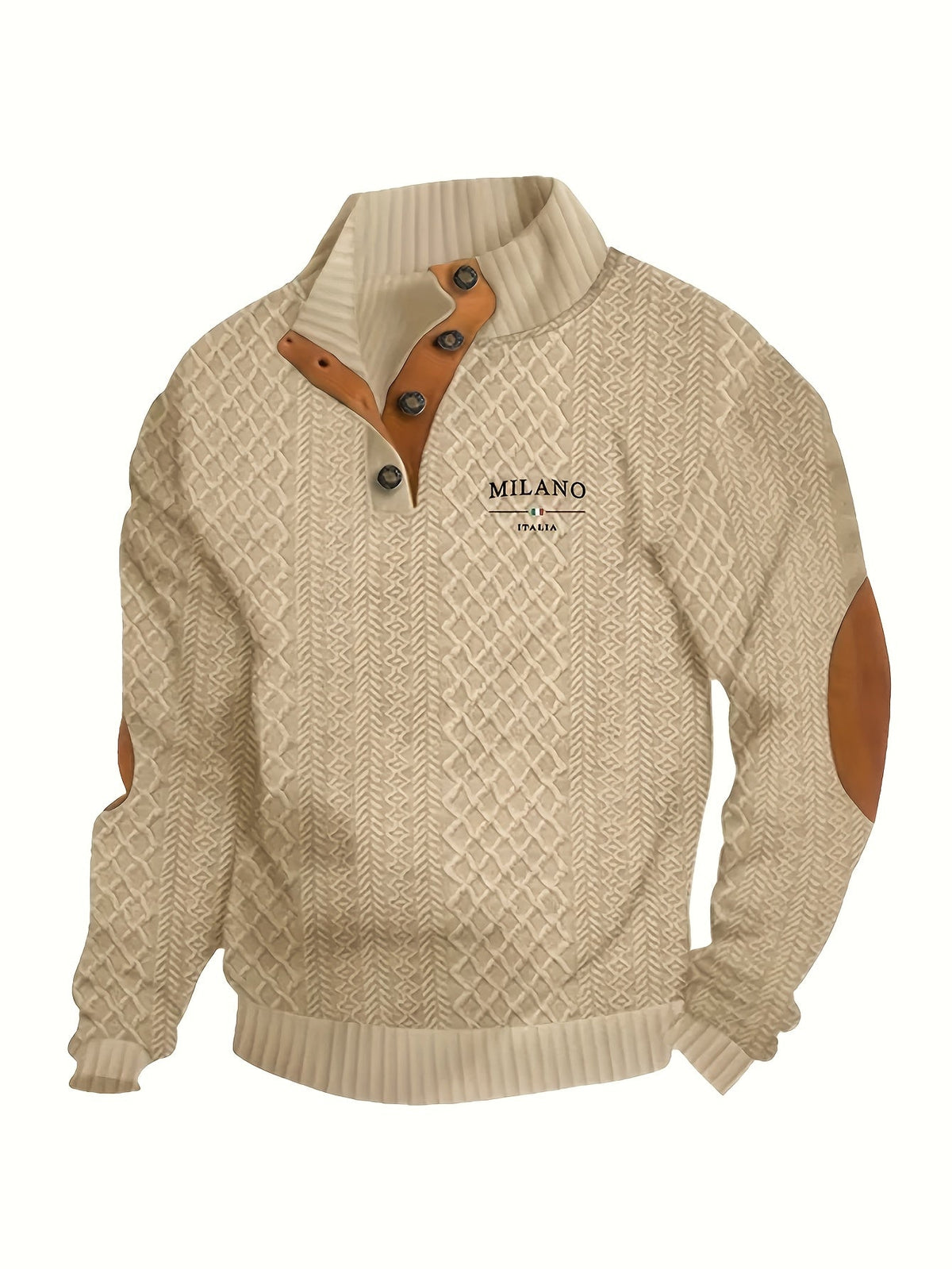 Grant | Men's Diamond Knit Sweater – Stand Collar Button Placket Pullover