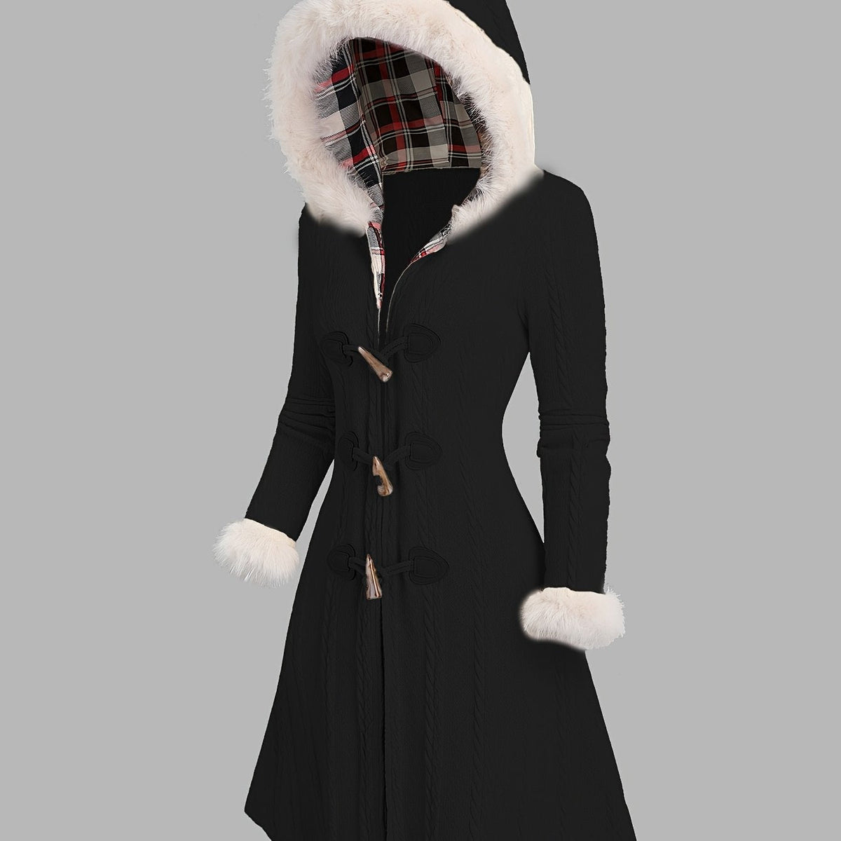 Veda | Women's Fur Trim Hooded Winter Coat – Black