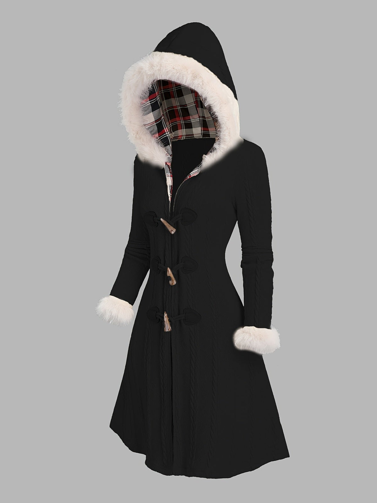 Veda | Women's Fur Trim Hooded Winter Coat – Black