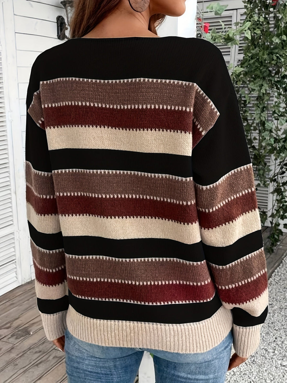 Nina | Women's Striped Round Neck Knit Sweater – Loose Fit Pullover