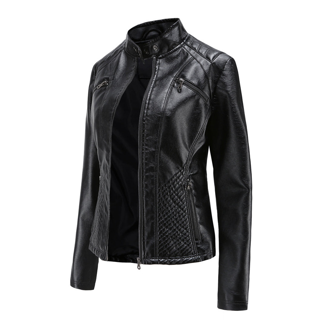 Faye | Women's Quilted Faux Leather Jacket – Black