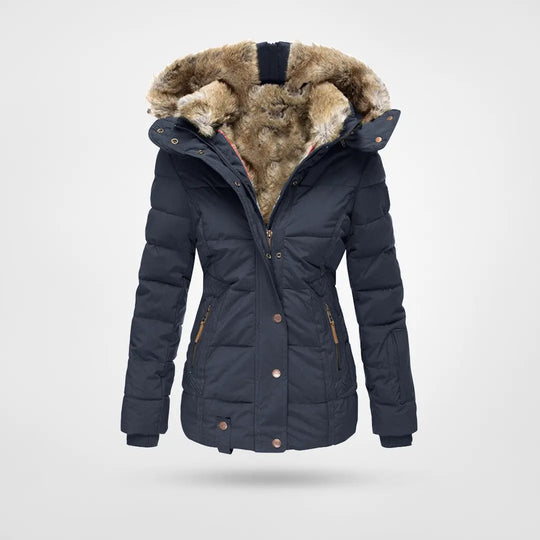 Ruth | Women's Faux Fur Hood Winter Jacket – Navy Blue