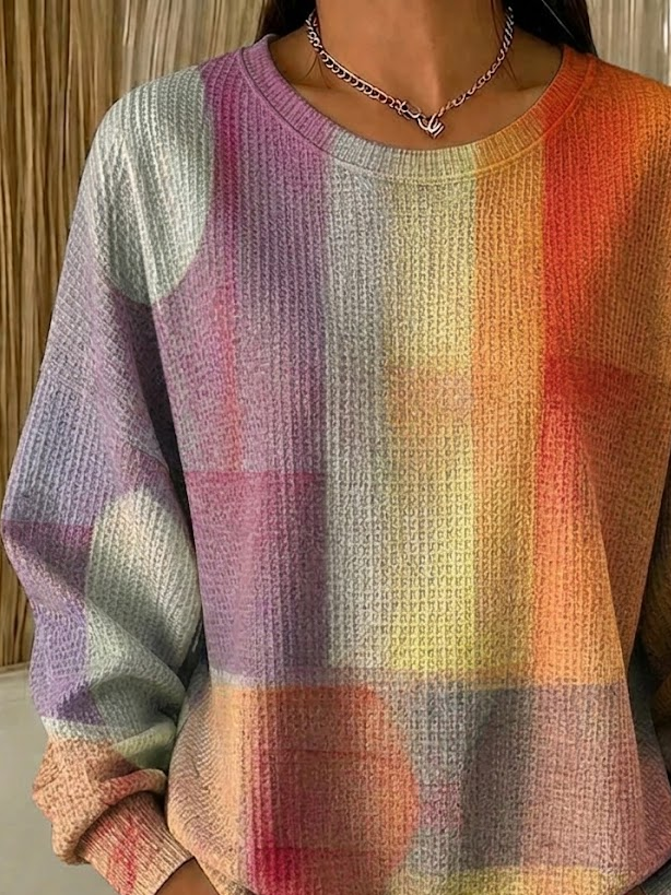 Tamsin | Women's Waffle Knit Gradient Check Sweatshirt – Relaxed Pullover