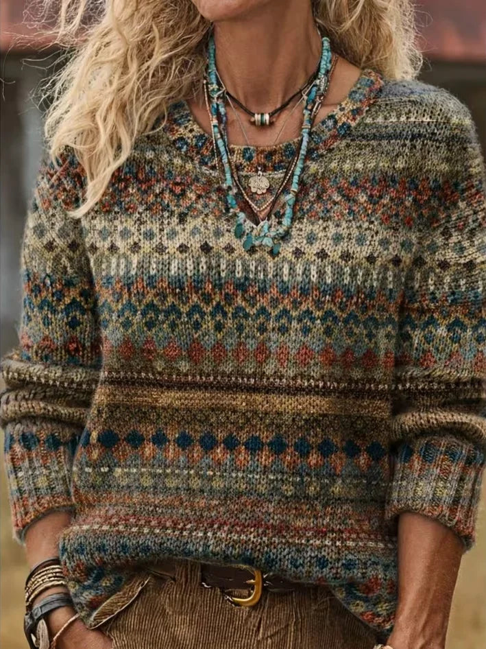 Rhea | Women's Boho Print Knit Sweater – Multicolor