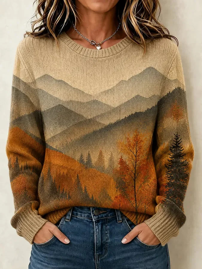 Rose | Women's Mountain Print Knit Sweater – Multicolour