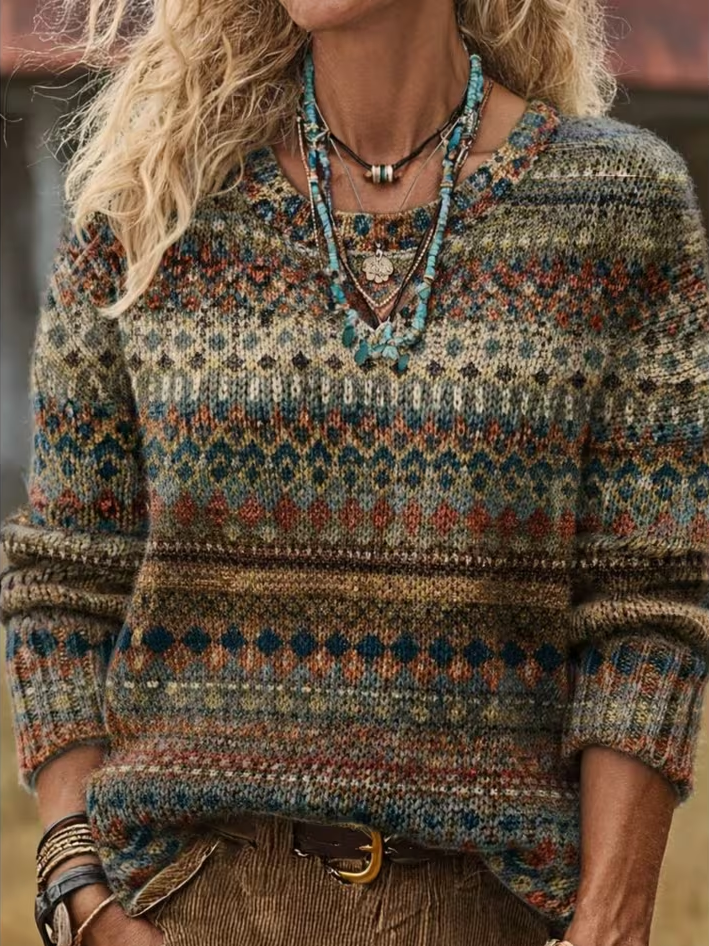 Yasmin | Women's Geometric Print Knit Sweater – Multicolor
