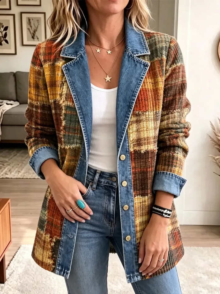 Nell | Women's Plaid Denim Winter Coat – Multicolor