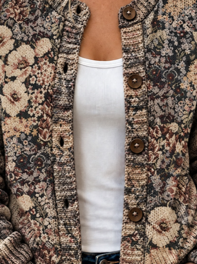 Olive | Women's Floral Tapestry Cardigan Sweater – Button Up Knit Cardigan