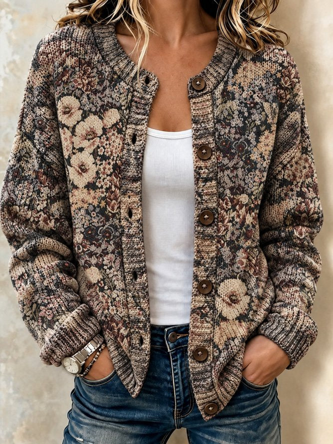 Olive | Women's Floral Tapestry Cardigan Sweater – Multicolor