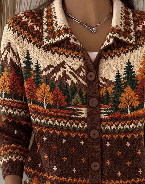 Naomi | Women's Shawl Collar Cardigan Sweater – Mountain Print Cardigan