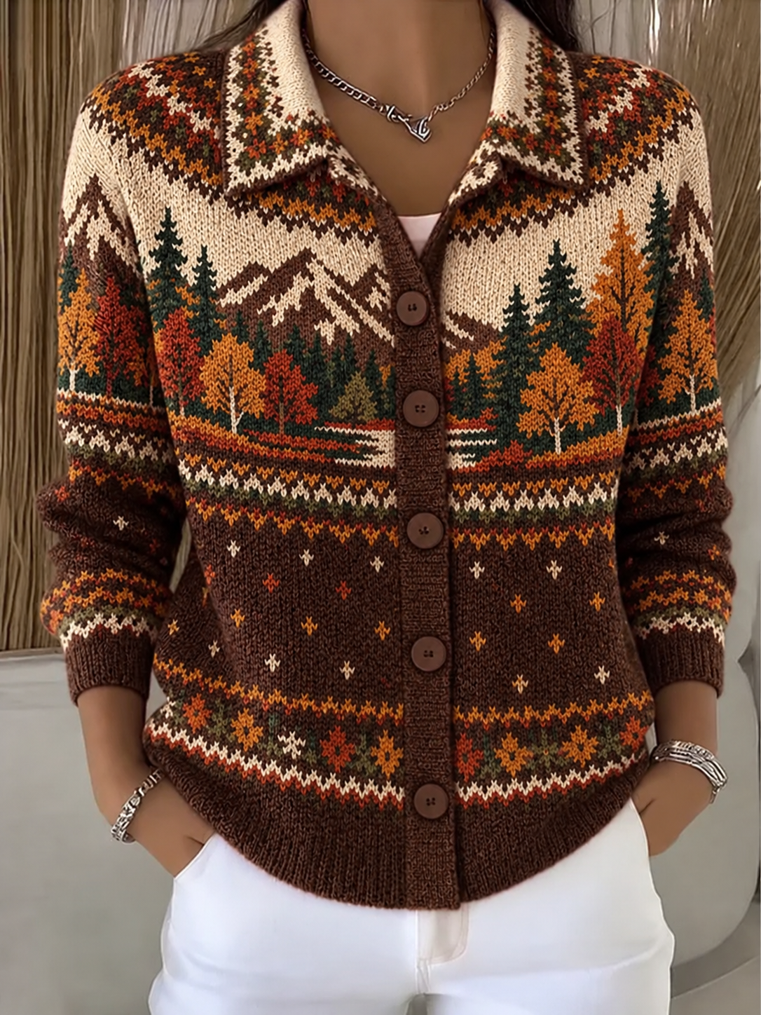 Naomi | Women's Shawl Collar Cardigan Sweater – Brown
