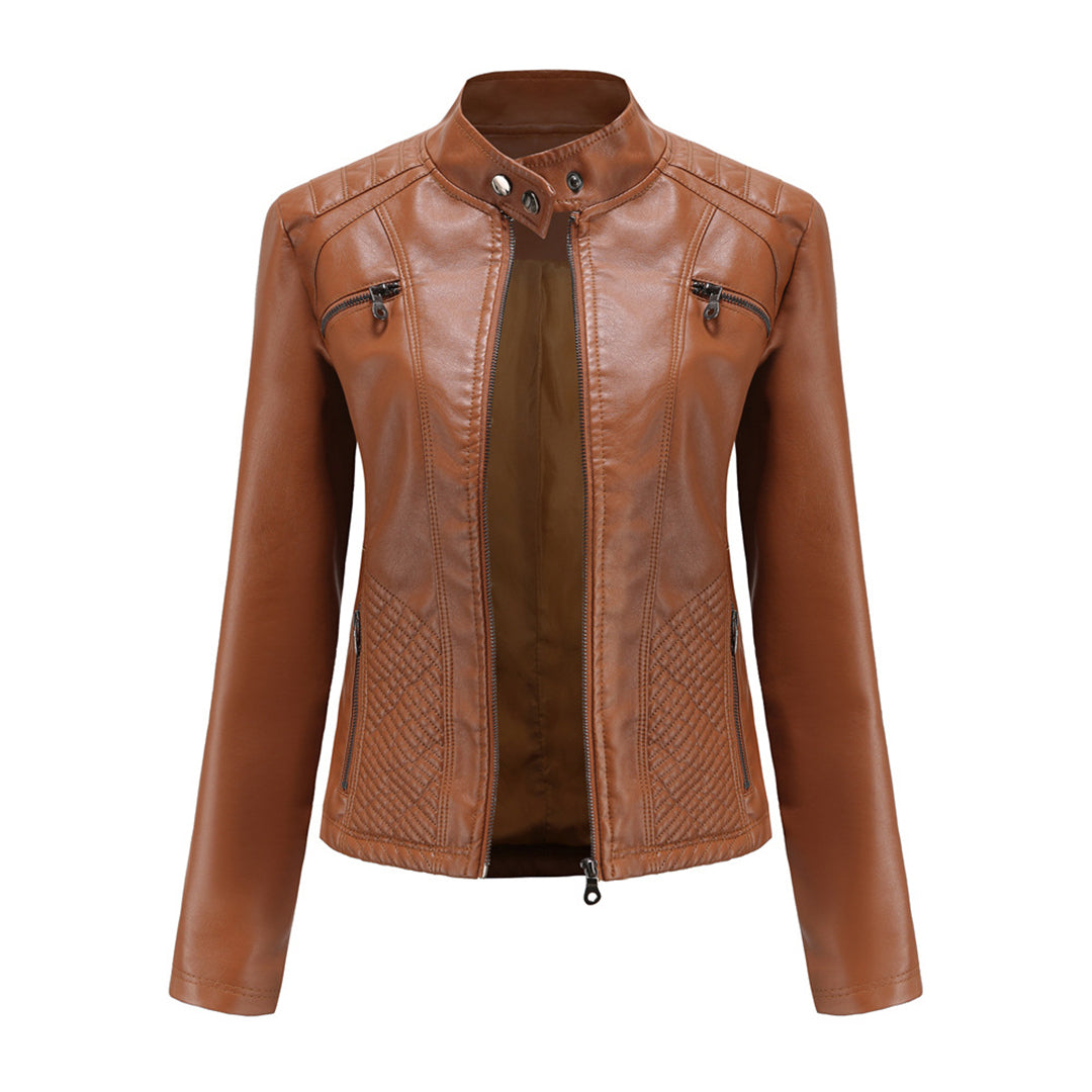 Faye | Women's Quilted Faux Leather Jacket – Brown