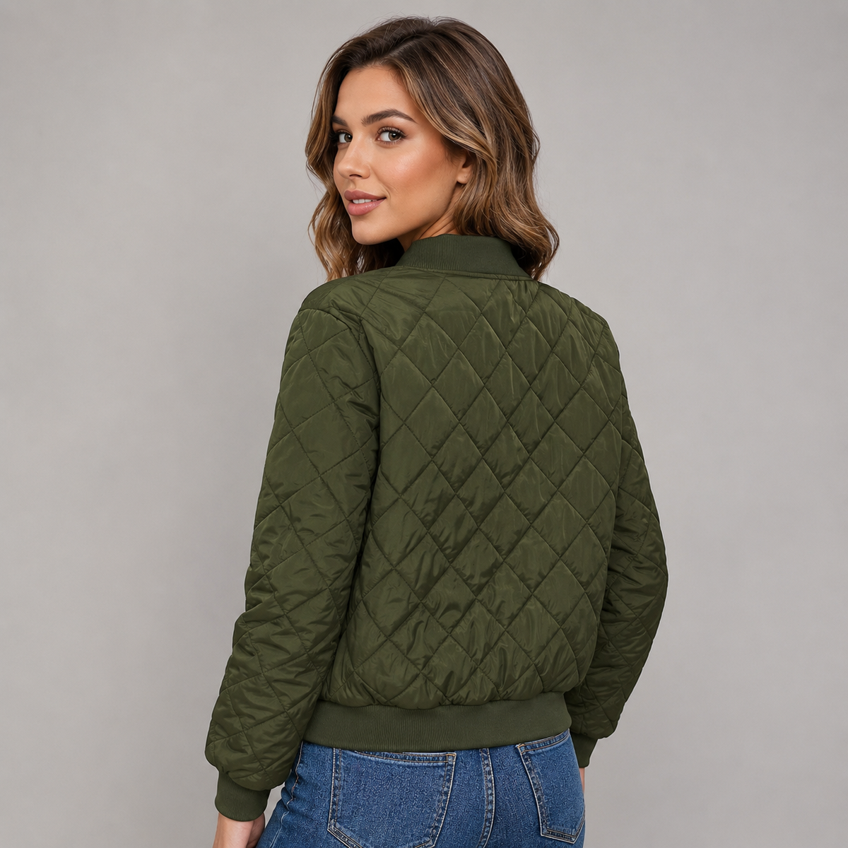 Bella | Women's Cropped Quilted Bomber Jacket – Sailing Green