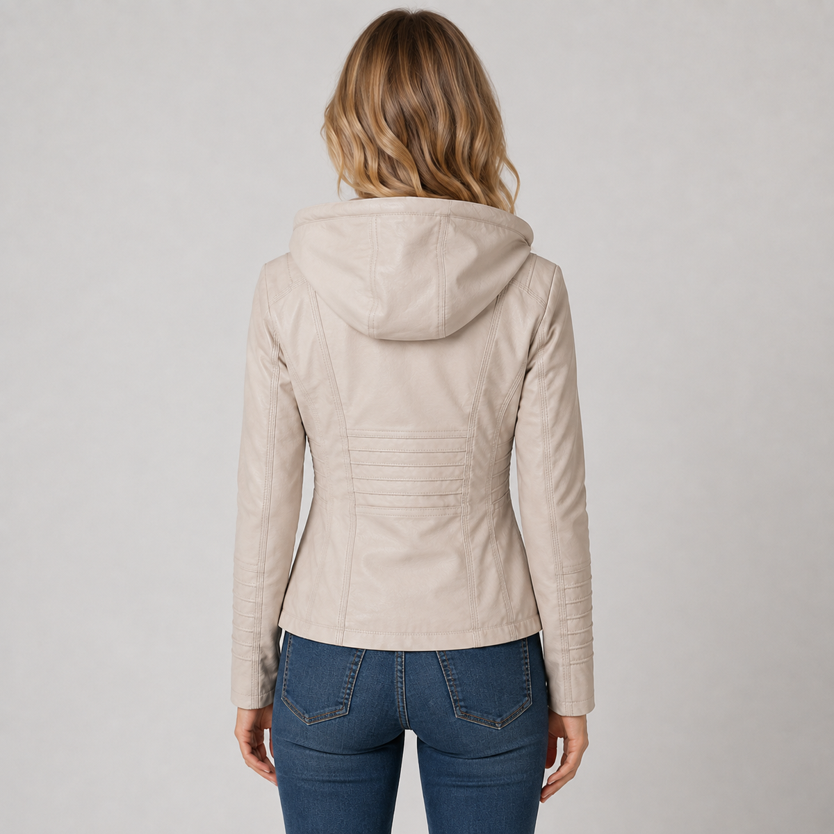 Joelle | Women's Faux Leather Jacket – Detachable Hood Hip Length Jacket