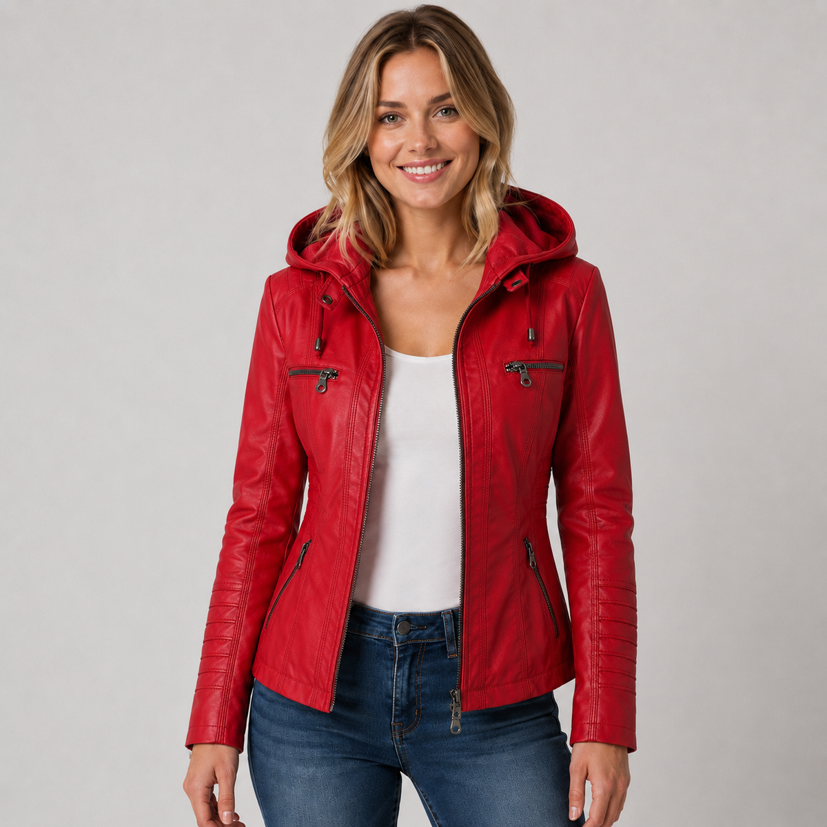 Joelle | Women's Faux Leather Jacket – Red