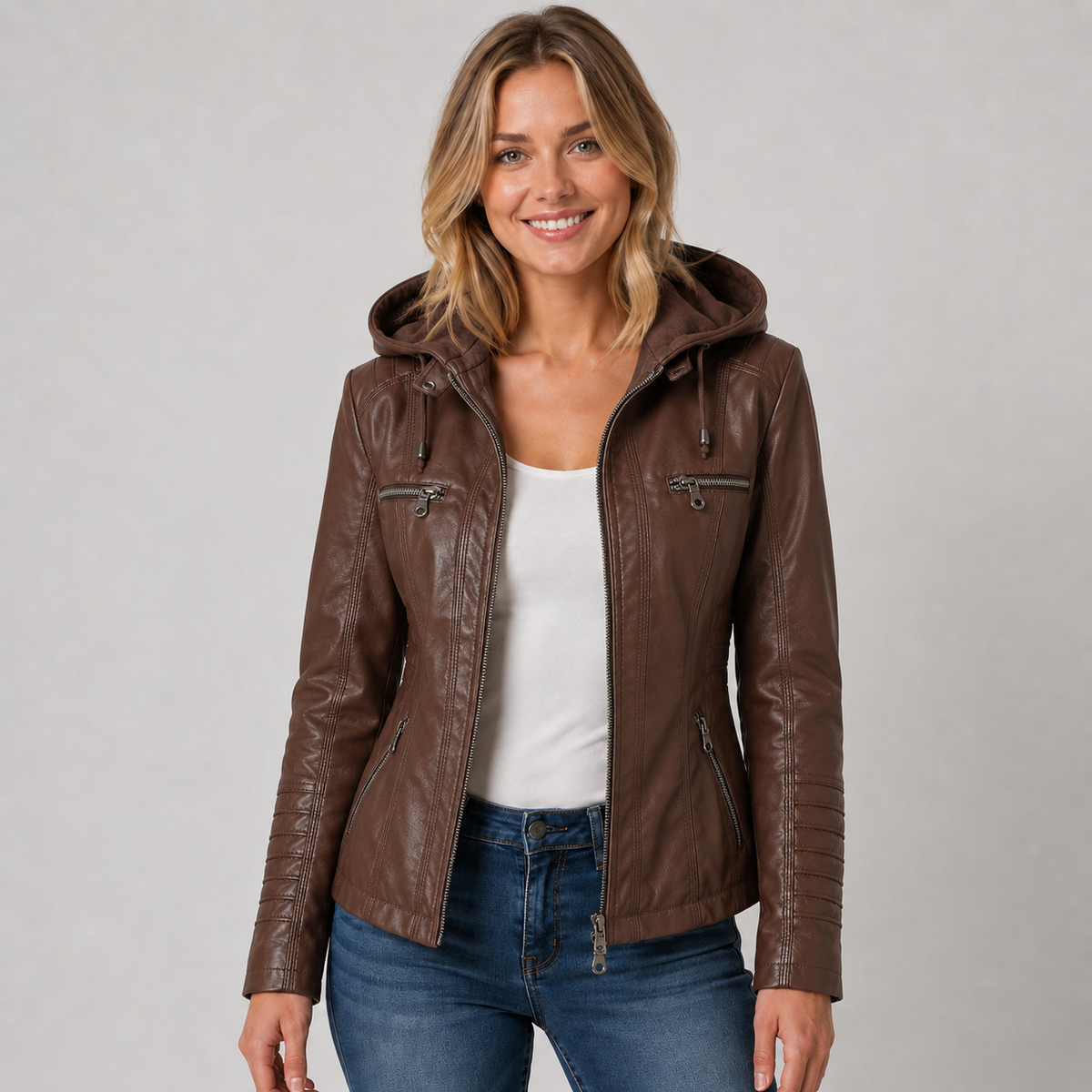 Joelle | Women's Faux Leather Jacket – Coffee
