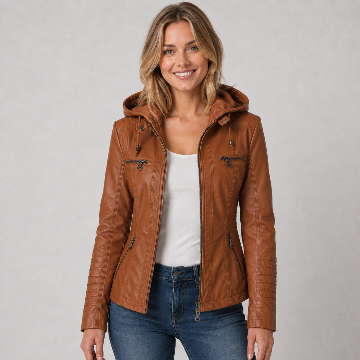 Joelle | Women's Faux Leather Jacket – Camel